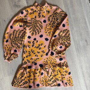 Farm Rio Leopard Knit Mini Dress Anthropologie Pink Mustard Jacquard
